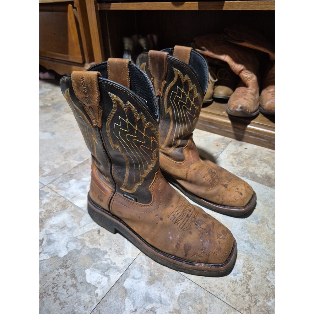 WOLVERINE Rancher Eagle, Men's Boots Size 9EW Steel Toe Brown Leather